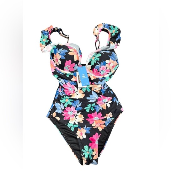 Cupshe Evening Flowers Flutter Strap Push-Up One-Piece - Picture 3 of 4